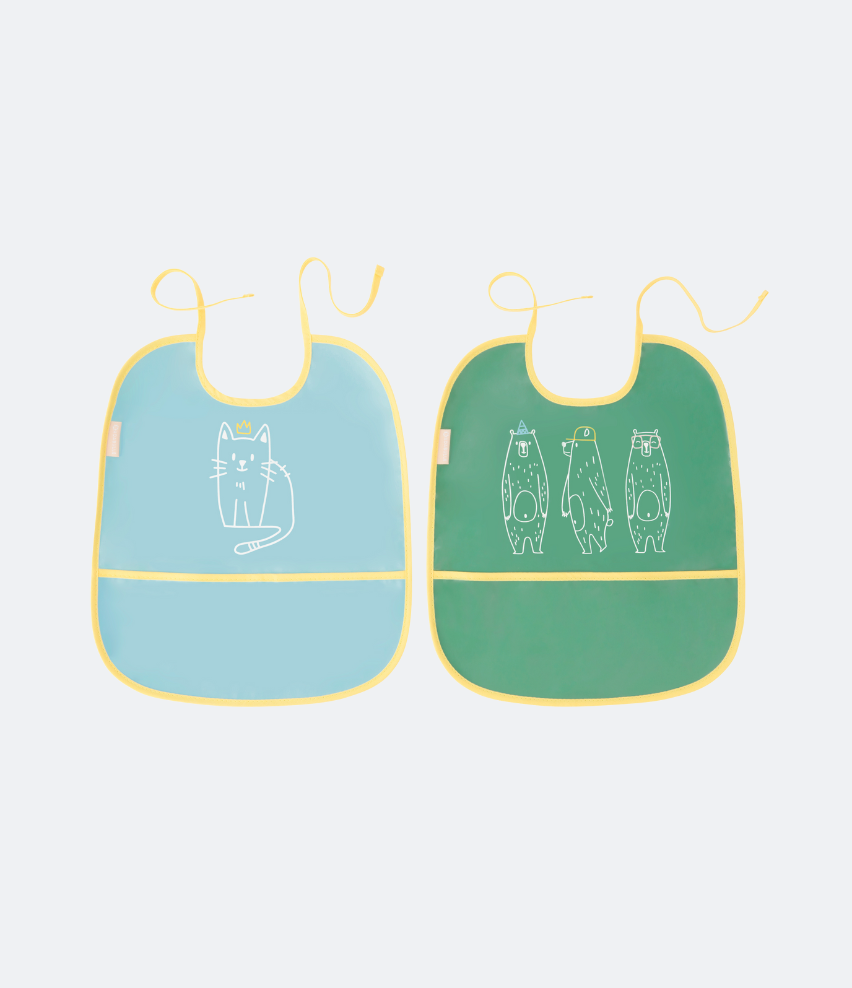 Lot de 2 bavoirs bébé en matière souple imperméable pour fille et garçon