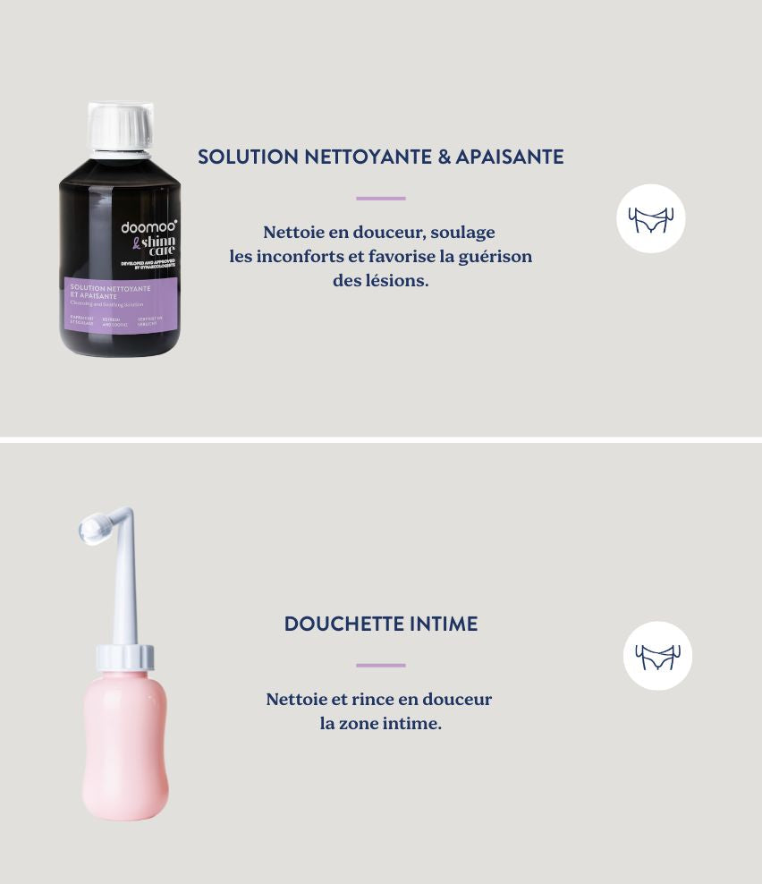 Coffret essentiels intime Solution nettoyante, Douchette intime, Gel lavant, Huile protectrice