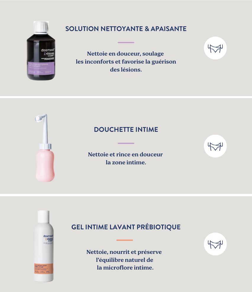 Coffret trio apaisant Douchette intime, Solution nettoyante & Savon intime
