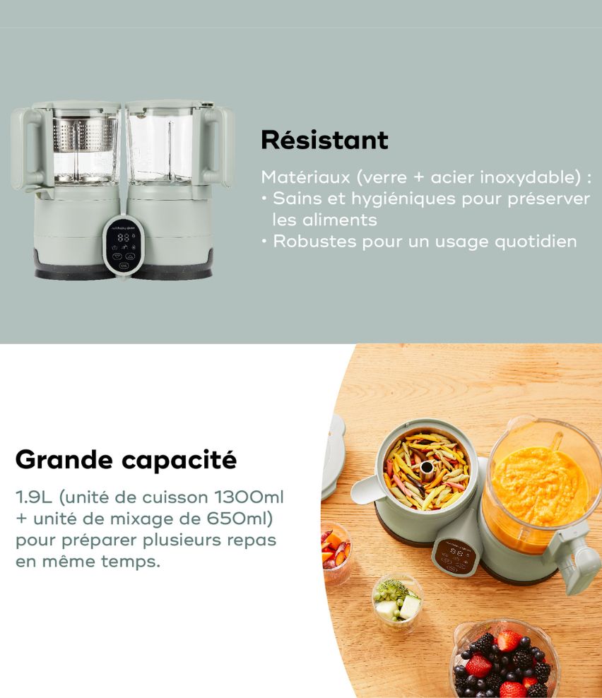 Pack Nutribaby Glass Celadon Green + 2 Babybols Biosourcés 250 ml