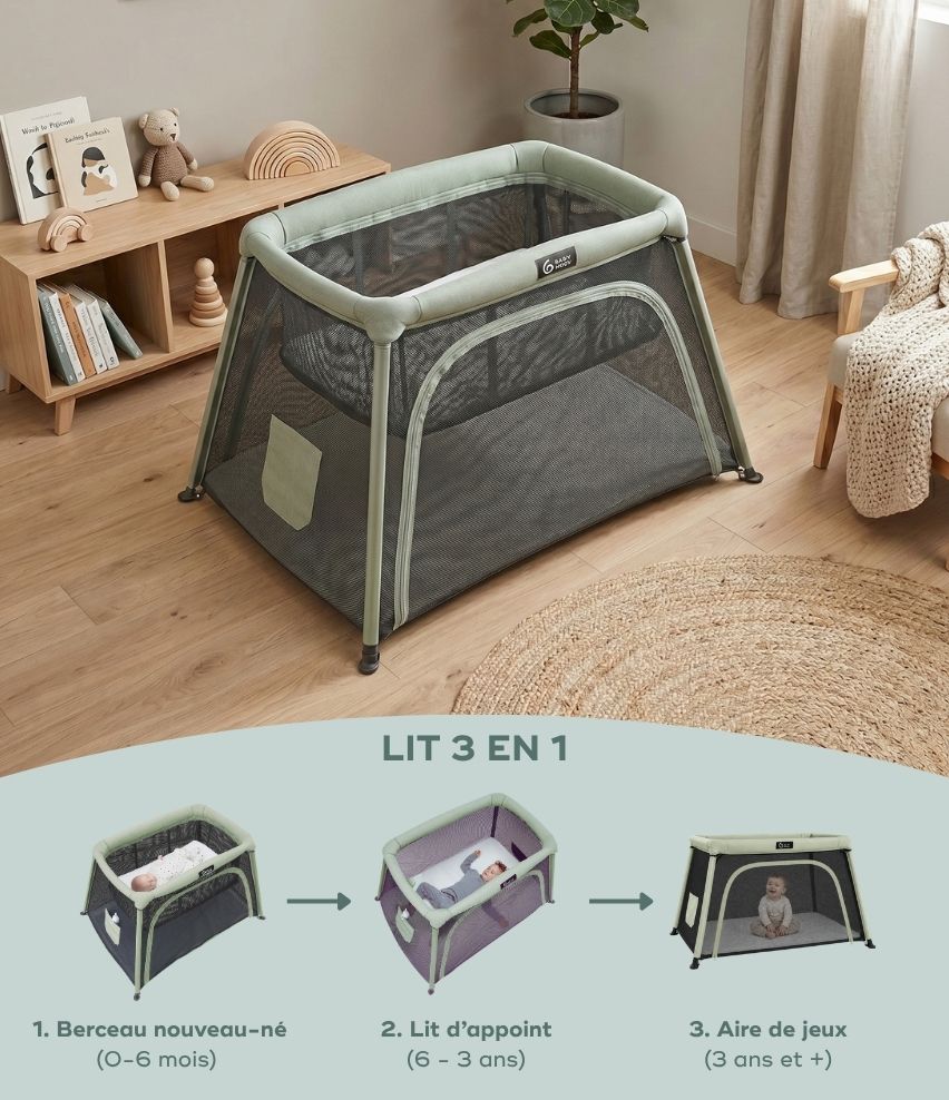 Lit parapluie bébé avec berceau intégré, 0 à 4 ans – Moov & Comfy
