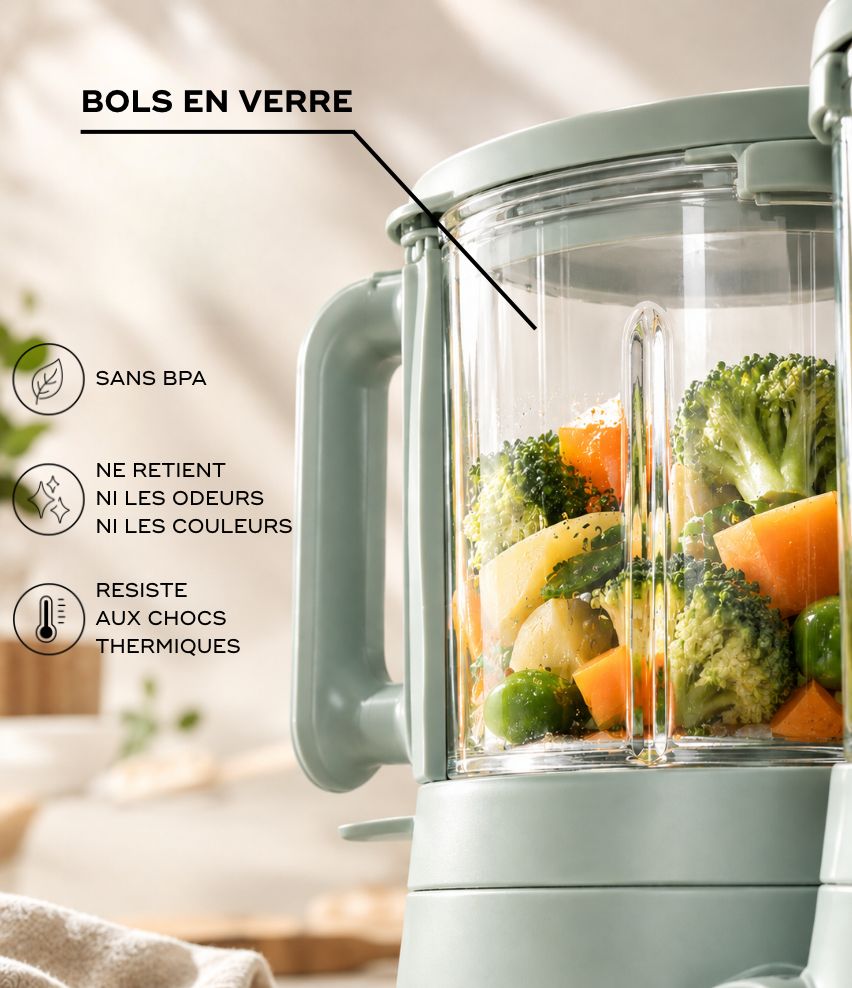 Robot en verre cuisson rapide - Nutribaby Glass Celadon